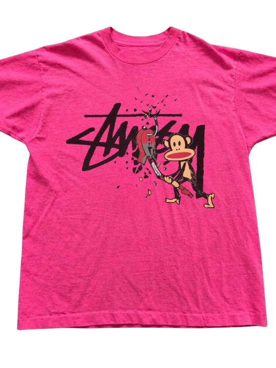 Gildan Tops - Pink Graphic Short Sleeve Tee with Playful Monkey Art